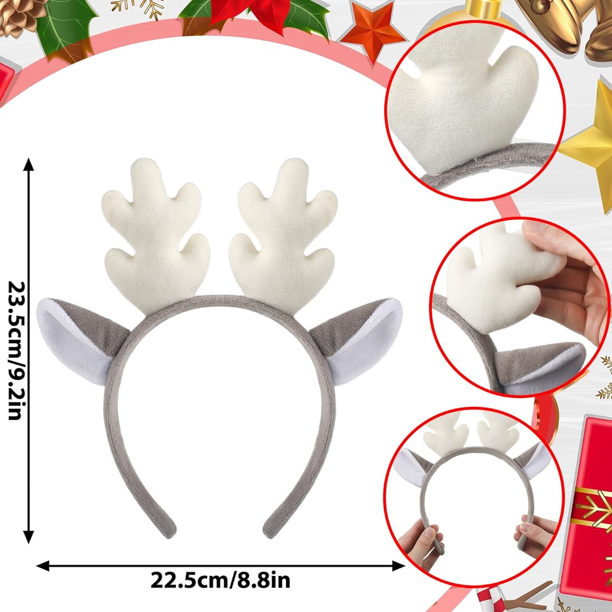 XunYee Christmas Headband Reindeer Antlers Santa Claus Snowman Festival Decoration Headwear with Ears for Kids Christmas Birthday Costume Party Gift
