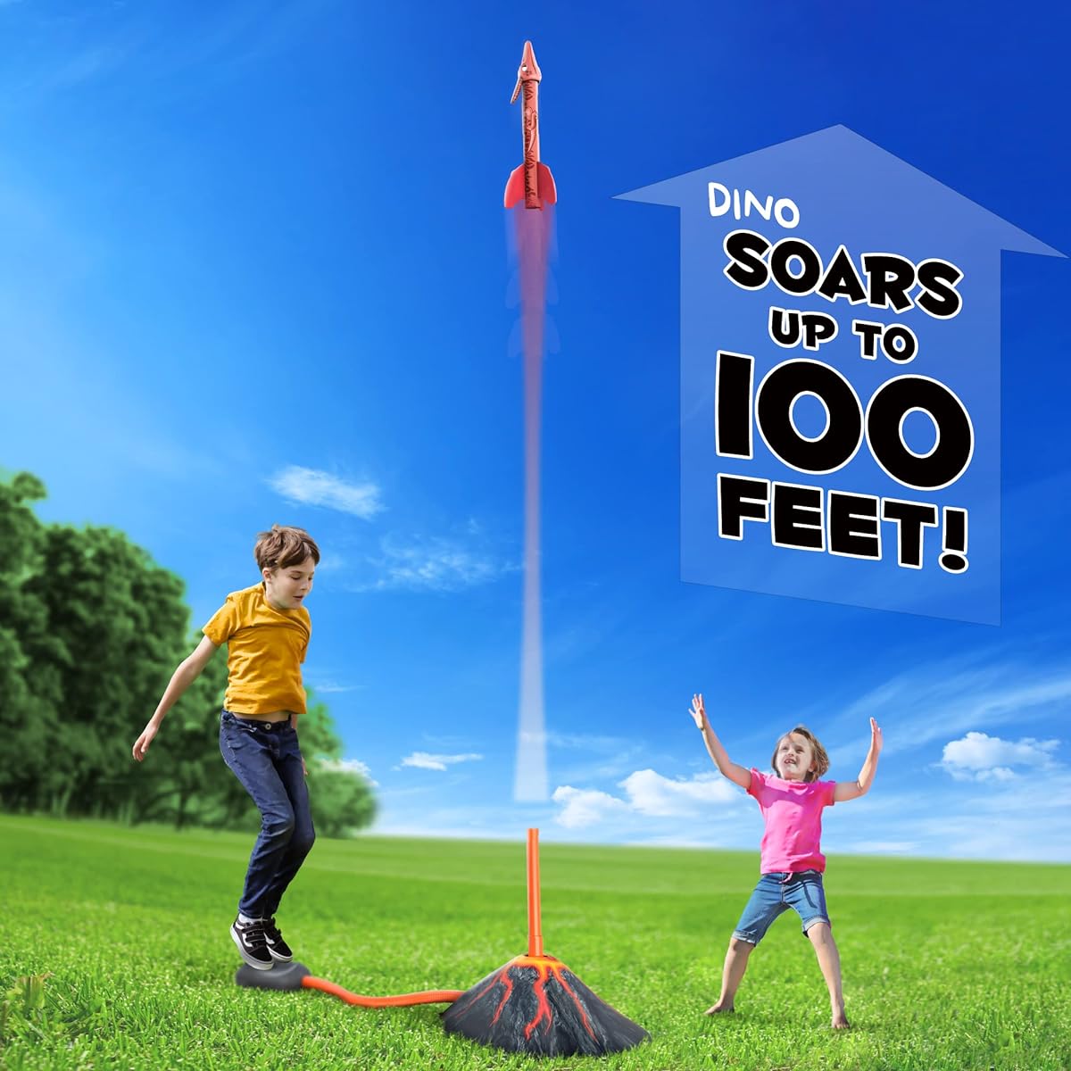 Dino Blasters | Rocket Launcher for Kids - Launch up to 100 ft. Birthday Gift, for Boys & Girls Age 3 4 5 6 7 Years Old - Outdoor Toys, Family Fun, Dinosaur Toy, Kids (Patent Pending)