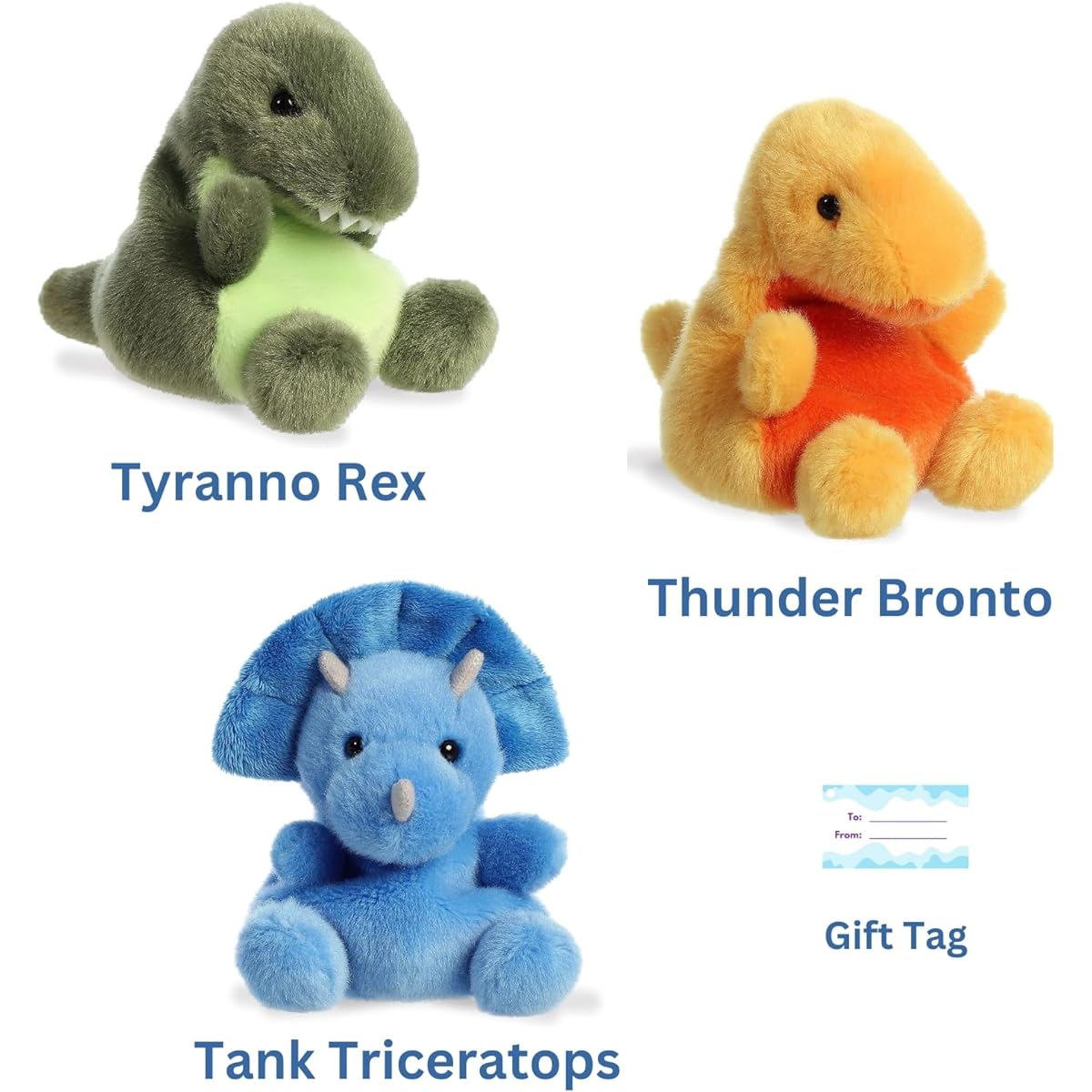 Aurora Palm Pals - Set of 3 Plush Dinosaurs - Tyranno Rex, Thunder Bronto and Tank Triceratops, with Gift Tag