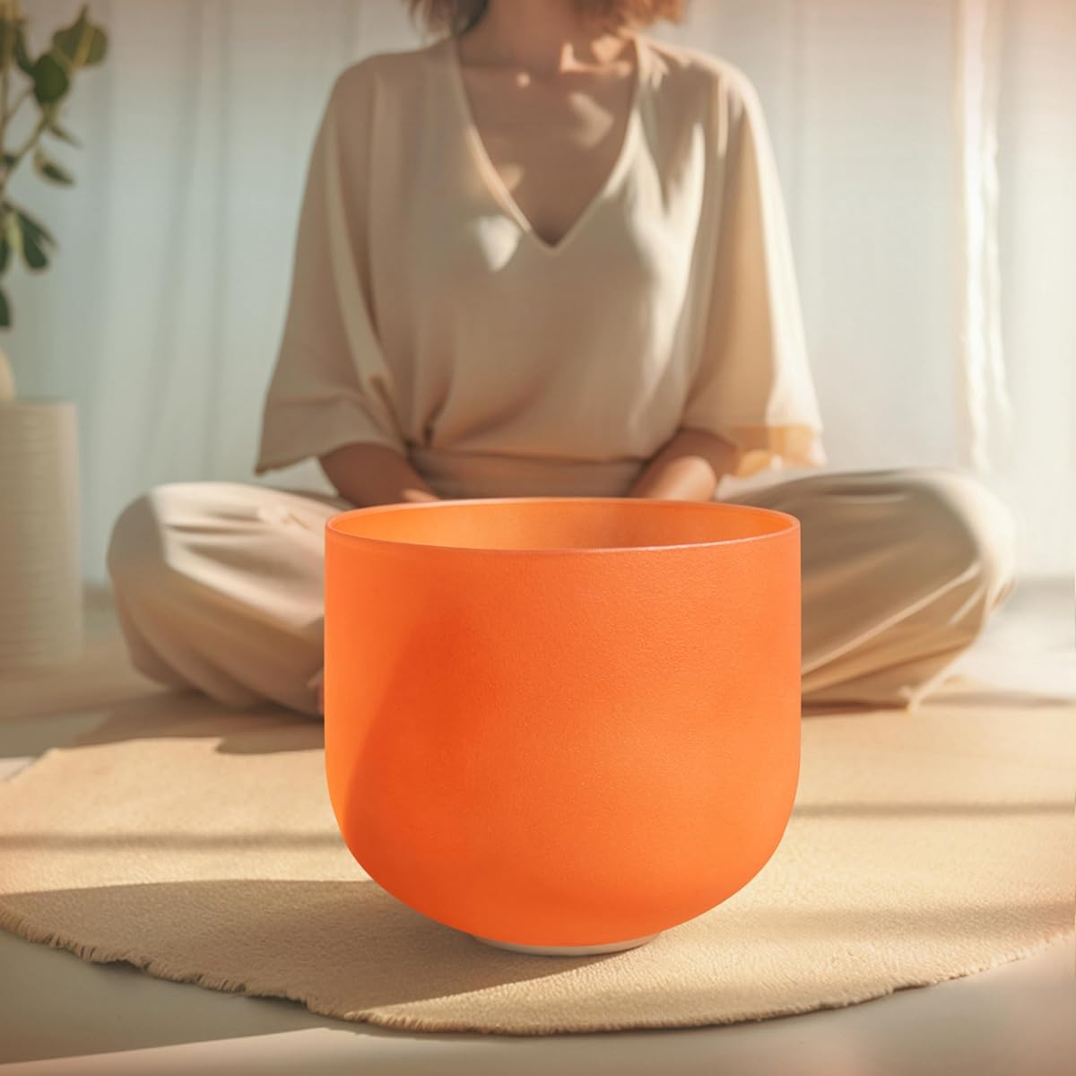 ALIOTH Orange D Note Crystal Singing Bowl Chakra 7 Inch with Carry Case Bag and Singing Bowl Mallet and O-Ring