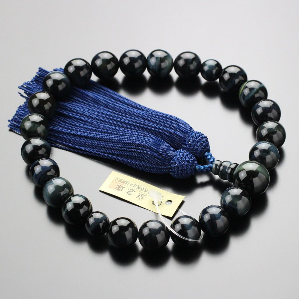 Nenju.com Prayer beads for men, 22 beads, blue tiger eye stone, pure silk tassel, Kyoto prayer beads, Hawk's eye, tiger eye 101220070 Prayer beads bag free!