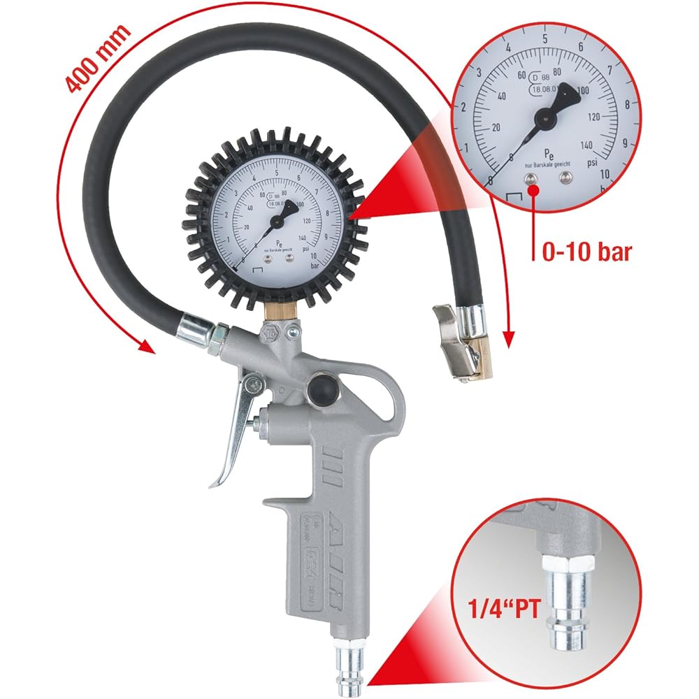 KS TOOLS Calibrated tire filling gauge 0-10 bar 515.1960