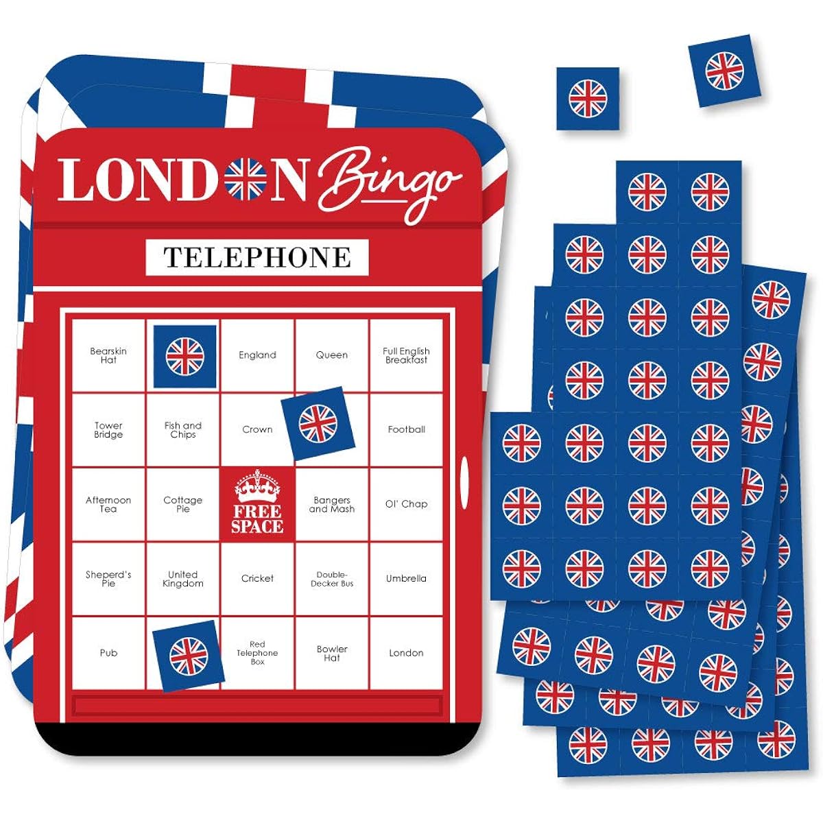 Big Dot of Happiness Cheerio London Bingo Cards and Markers UK Party Bingo Game Set of 18
