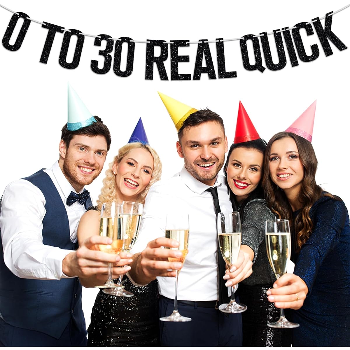 0~30 Real Quick Banner Cheers To 30 Years Old 30th Birthday Party Decorations Black Glitter