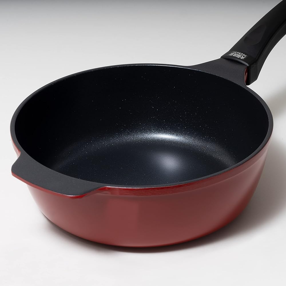 Pearl Metal Frying Pan 24cm IH Compatible with Glass Lid Omakase Pan NEO Blue Diamond Coat Red HB-2905