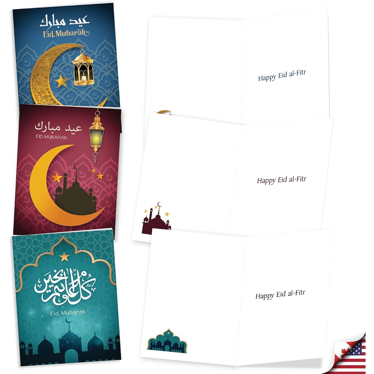 The Best Card Company Eid Mubarak Notes Set of 20, Boxed Set, 4 x 5.12 Inch with Envelopes (10 Designs, 2 of Each), Eid Mubarak AM7035EIG-B2x10