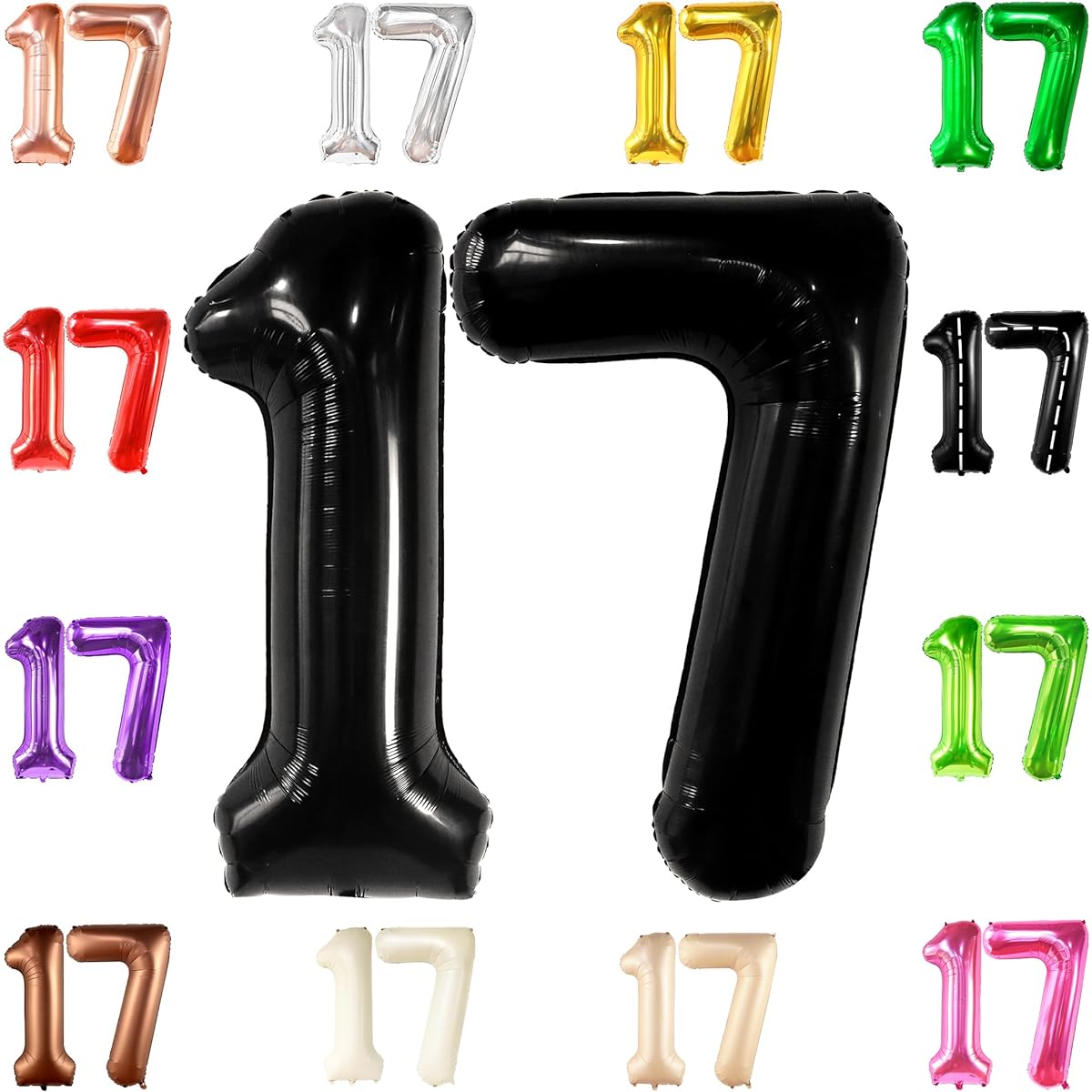 Black Number 17 Foil Balloon