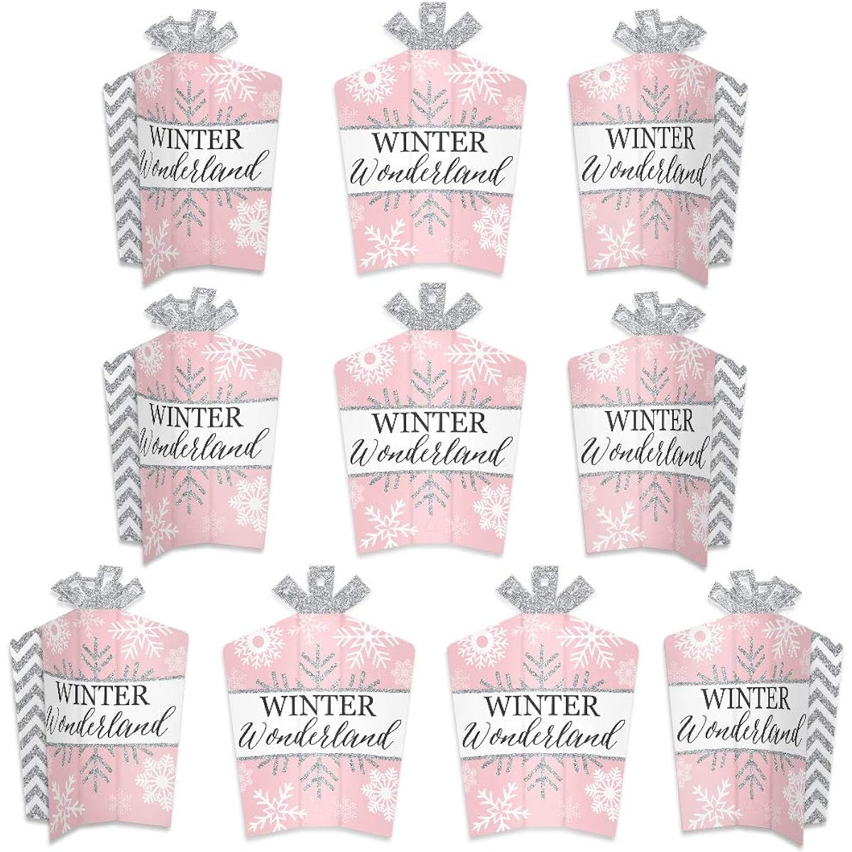Big Dot of Happiness Pink Winter Wonderland - Table Decorations - Holiday Snowflake Birthday Party Baby Shower Foldable Flare Centerpieces - 10 Pieces