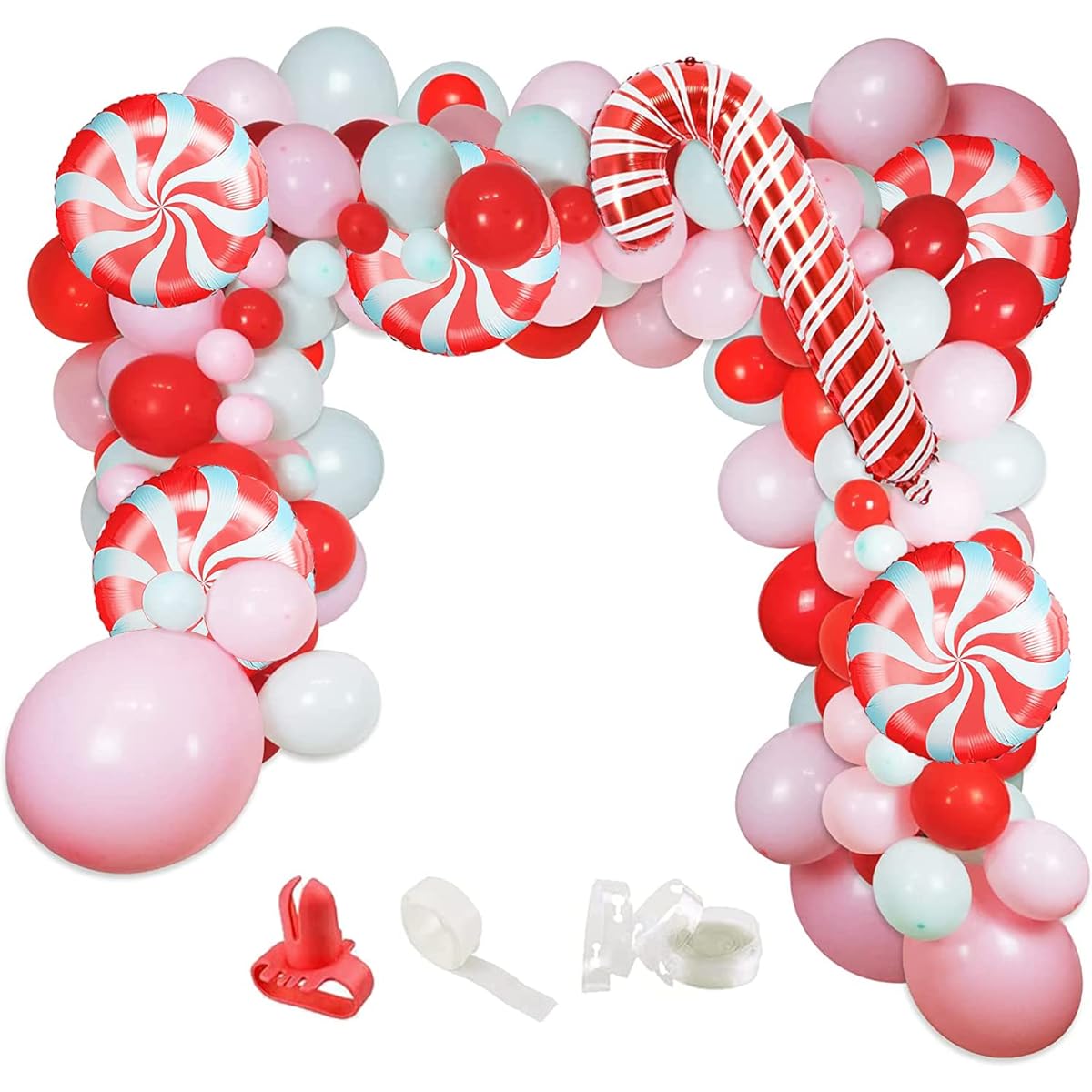 HPWF Christmas Balloon Garland Arch Kit, 128pcs Green Red Pink Balloons Candy Mylar Balloons for Christmas Party Decorations New Year Baby Shower Birthday Party Supplies