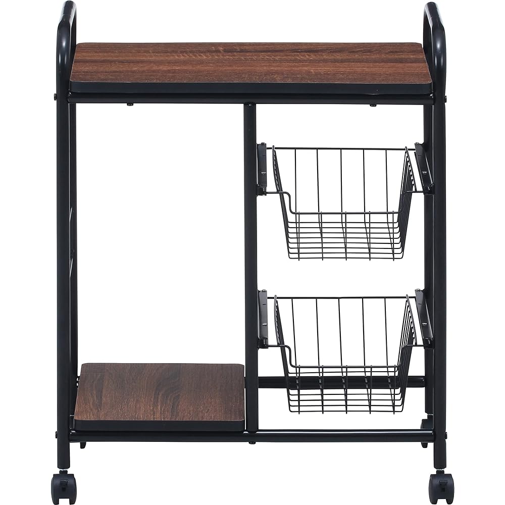 Fuji Boeki Kitchen Wagon Kitchen Rack Width 56 x Depth 35.5 x Height 69.5 cm Black Brown Storage Slim Drawer with Casters 14639