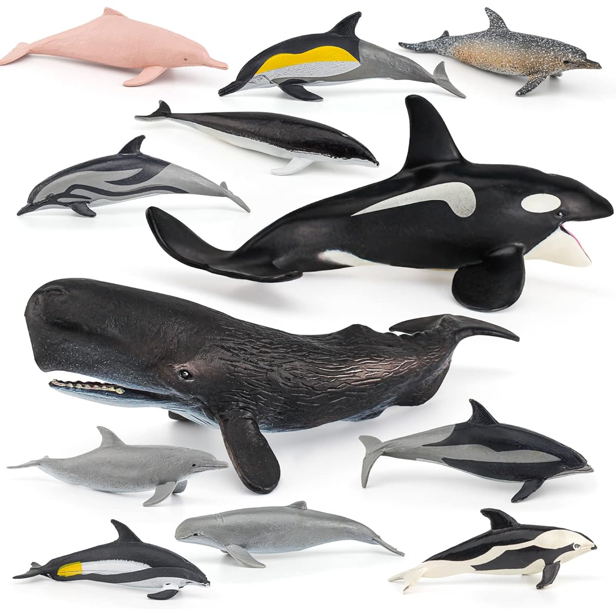 Ocean Marine Animal Figures Toy Playset 12 Pieces Killer Whale Sperm Whale Mini Dolphin Model Toy Desktop Decoration Collection Party Favors for Boys Girls Kids