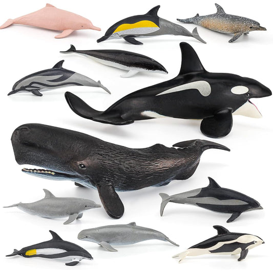 Ocean Marine Animal Figures Toy Playset 12 Pieces Killer Whale Sperm Whale Mini Dolphin Model Toy Desktop Decoration Collection Party Favors for Boys Girls Kids
