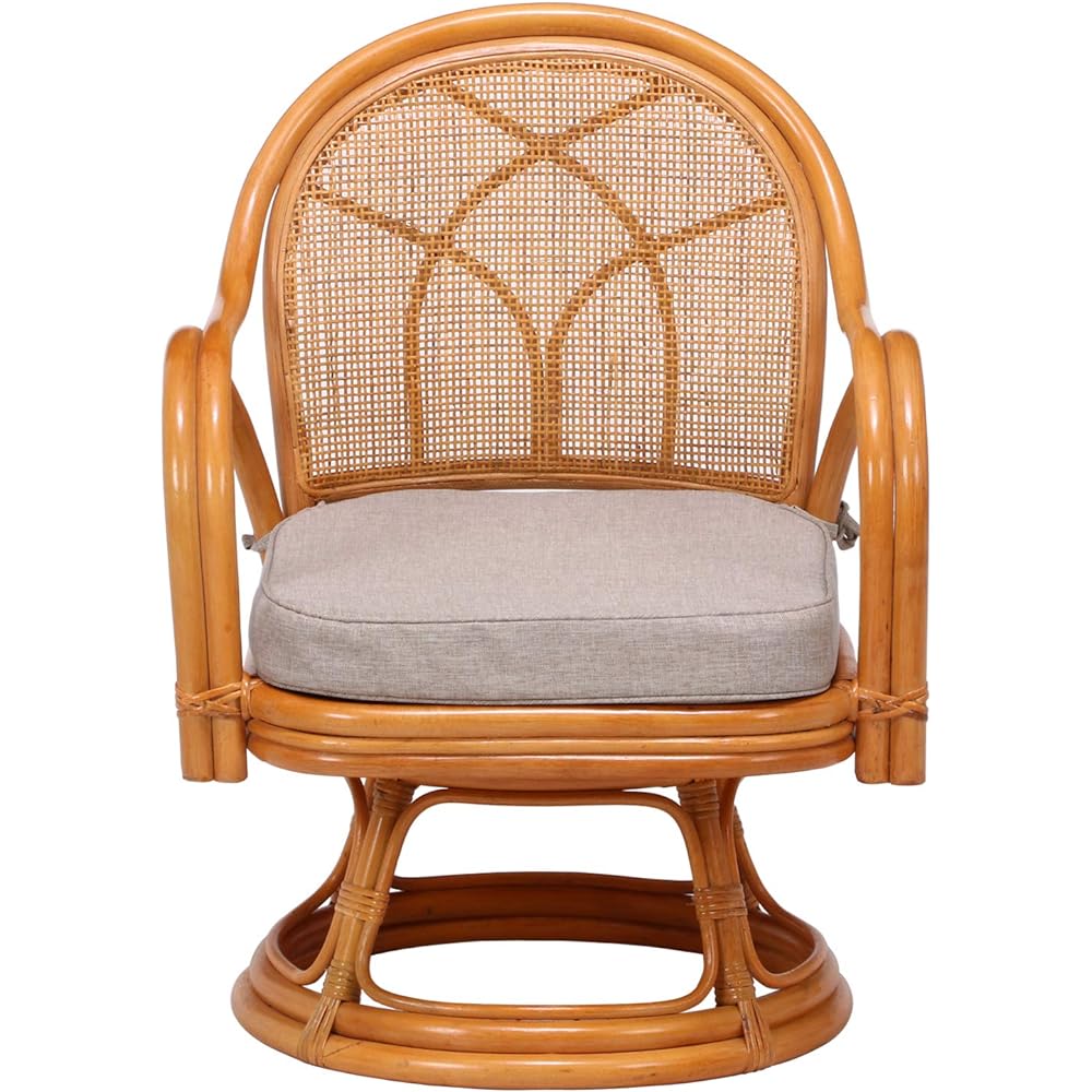 Fuji Boeki Chair Rattan Chair Rotatable Width 52 x Depth 54 x Height 69cm Natural Rattan with Arms Seat Height 33cm Finished Product 85341