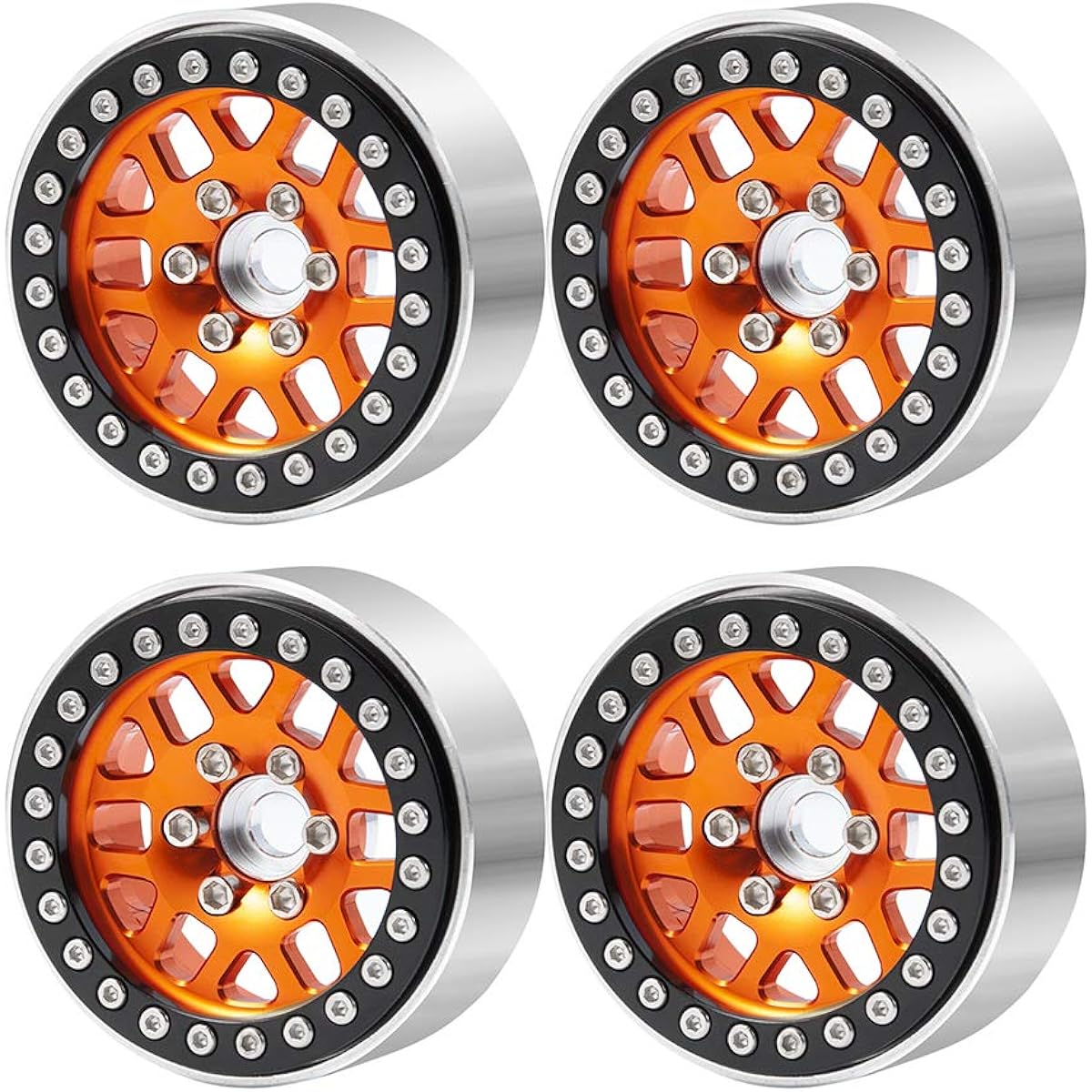 1.9 inch Alloy Beadlock Crawler Wheel Rim Set RC 1/10 Crawler Car TRX-4 SCX10 CC01 F350 RC4WD D90 90034 90026 90046 SCX10 III AXI03007 4 Pack (Orange+Black)
