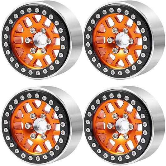 1.9 inch Alloy Beadlock Crawler Wheel Rim Set RC 1/10 Crawler Car TRX-4 SCX10 CC01 F350 RC4WD D90 90034 90026 90046 SCX10 III AXI03007 4 Pack (Orange+Black)