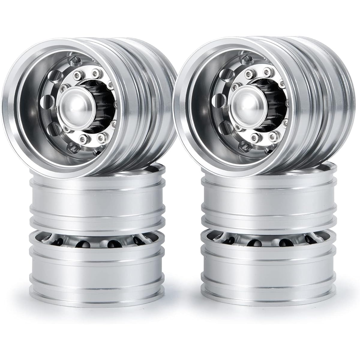 Que-T Metal Rear Wheel Rim Wheel Hub 4pcs 1:14 Tamiya Trailer Tractor Truck Climbing Upgrade