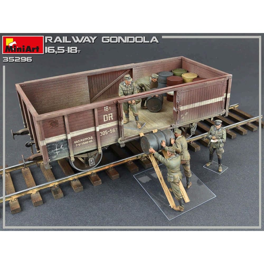 Miniart 1/35 German Army Gondola Freight Car 16.5-18t with 5 Soldiers Plastic Model MA35296