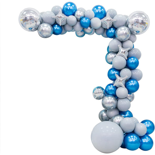 103pcs Blue Silver Balloon Garland Kit with Silver 4D Balloons and Blue Silver Metal Balloons Grey Macaron Balloons for Wedding Bridal Shower Birthday Party Baby Shower Decorations