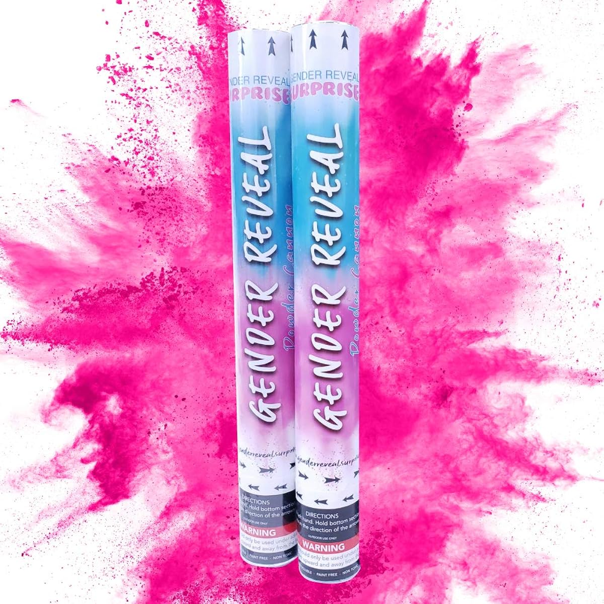 Gender Reveal Surprise Powder Cannon Bundle, 16 inch, Non-Toxic, 2 Pink Powder Poppers (Pink Powder, 2)