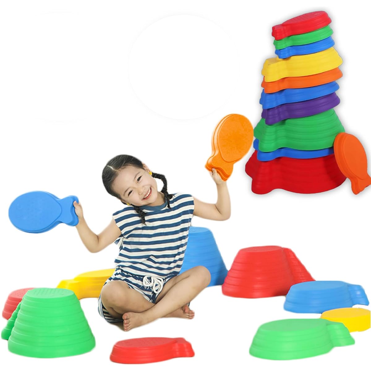 Marlo & Buzz Stepping Stones for Kids - 11 Piece Indoor and Outdoor Balance Blocks Toys Anti-Slip Stones for Toddlers and Kids for Gross Motor Skills & Obstacle Courses