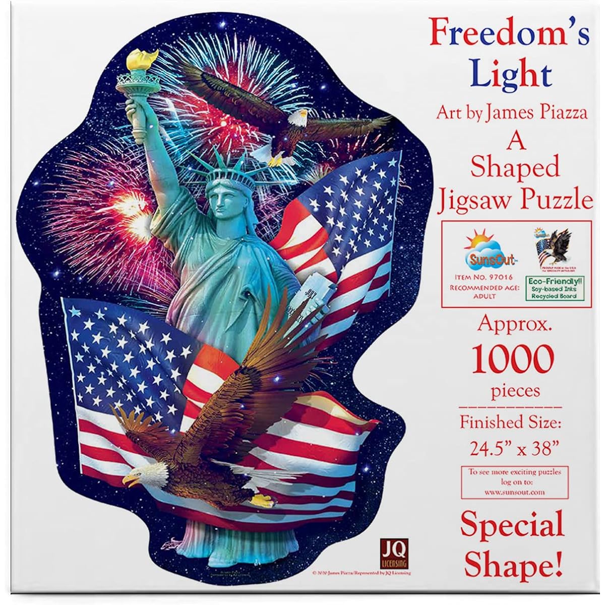SUNSOUT INC – Freedom's Light – 1000 Piece Special Shape Jigsaw Puzzle Artist: James Piazza – Finished Size 24.5” x 38” – MPN# 97016