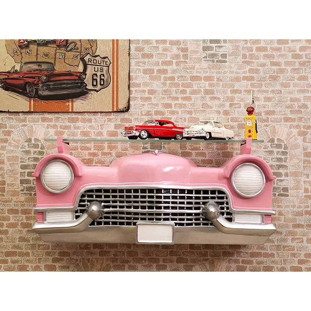 Akizuki Boeki Wall Mounted Object Car Stylish Retro OLDIES CAR HEAD SHELF 'Presly' PINK GK065