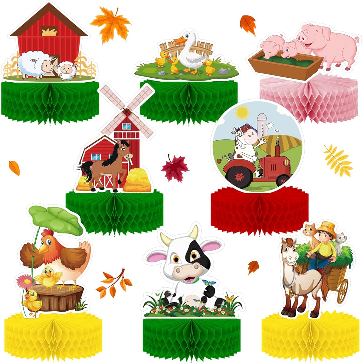 8pcs Farm Animal Honeycomb Centerpieces Farm Theme Birthday Party Decorations Supplies Farm Animal Centerpieces Table Decorations Indoor Outdoor Farm Decorations