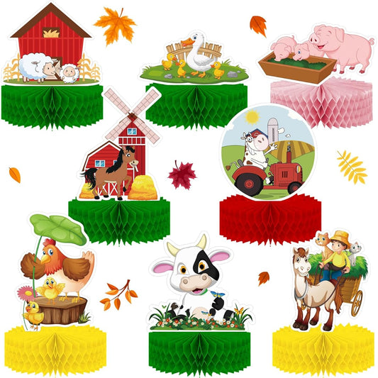 8pcs Farm Animal Honeycomb Centerpieces Farm Theme Birthday Party Decorations Supplies Farm Animal Centerpieces Table Decorations Indoor Outdoor Farm Decorations