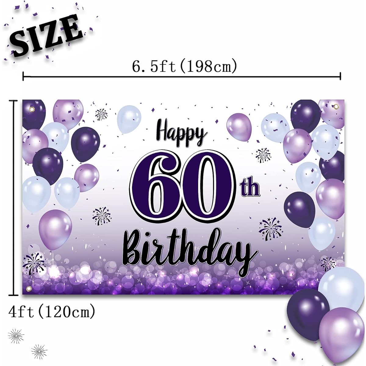 LASKYER Happy 60th Birthday Purple Large Banner - Cheers to 60th Birthday Home Wall Photo Prop Backdrop 60th Birthday Party Decorations