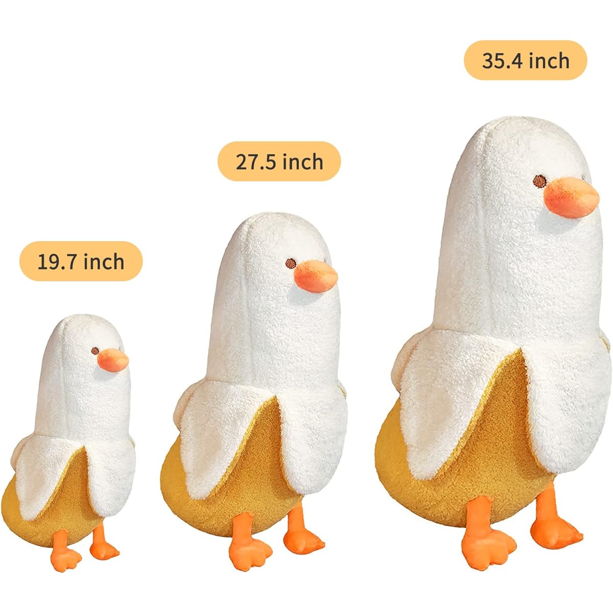 PEACH CAT Banana Duck Stuffed Animal, Cute Plush Toy, Huggable Stuffed Animal Pillow, Duck Plush Toy for Girls and Boys, White, 35.4 Inch