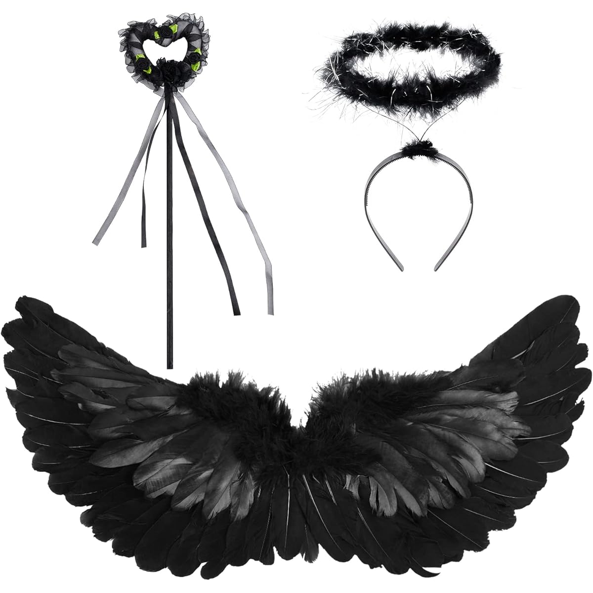 Angel Wings and Halo Magic Wand Feather Wings Party Costume for Kids Girls Boys