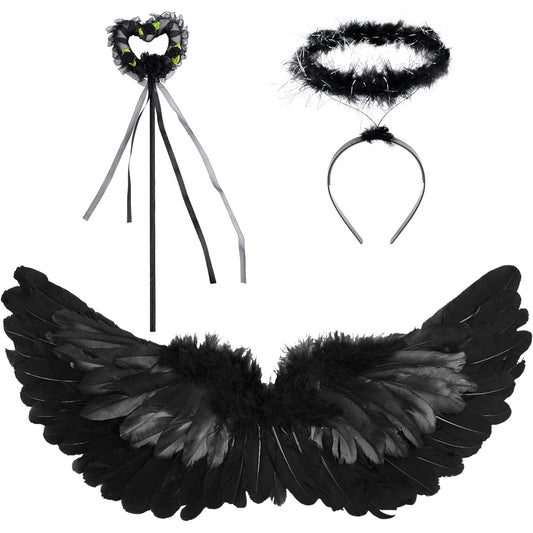 Angel Wings and Halo Magic Wand Feather Wings Party Costume for Kids Girls Boys