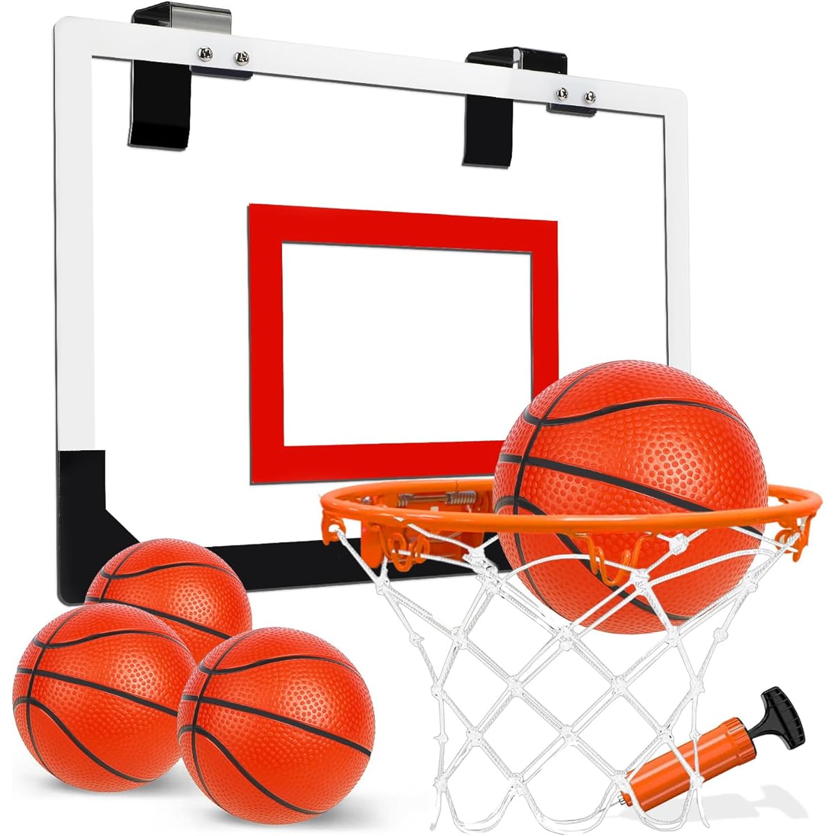 TOY Life Mini Basketball Hoop, Indoor Basketball Hoop, Through the Door Basketball Hoop, Mini Hoop Backboard for Teens and Adults, Door Room, Office, Indoor Basketball Goal with 4 Balls