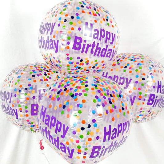 4D Happy Birthday Balloons, 22" Happy Birthday Mylar Balloons Colorful Balloons Clear Round Foil Rainbow Balloons Birthday Party Decorations for Kids Women Men (4pcs)