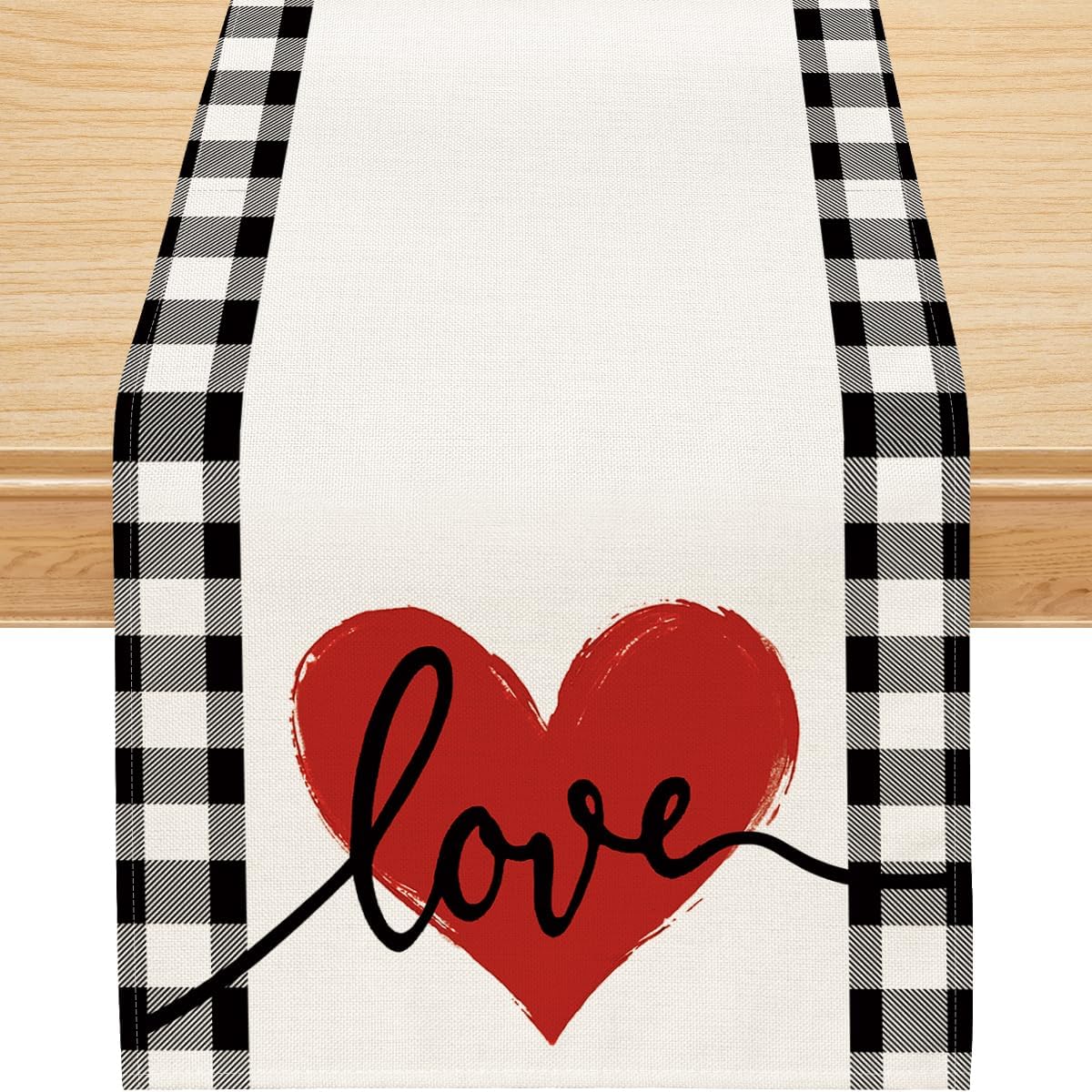 Siilues Valentine Table Runner Buffalo Check Plaid Sweetheart Valentines Day Decorations Valentine Runner for Table Seasonal Decor Indoor/Outdoor/Dining Table Decor (13" x 48")