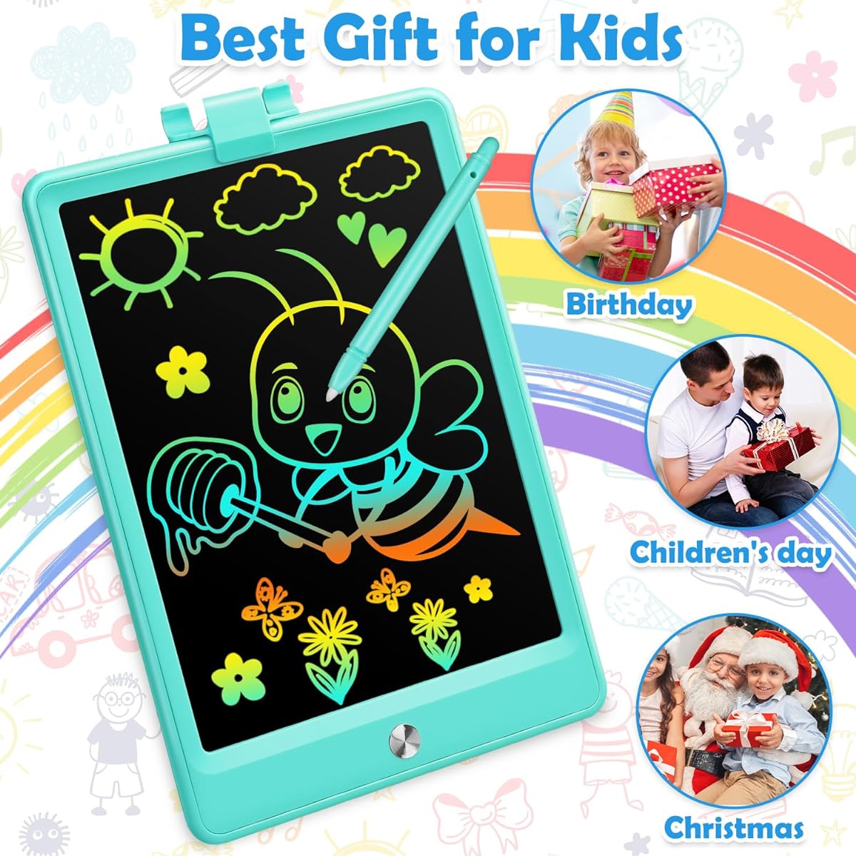 8.5" LCD Writing Tablet Toy for 3 4 5 6 7 8 Year Old Boys Girls Gifts Colorful Drawing Board Doodle Pad Portable Scribble Board Educational Toys for Kids Learning Gifts (Blue)