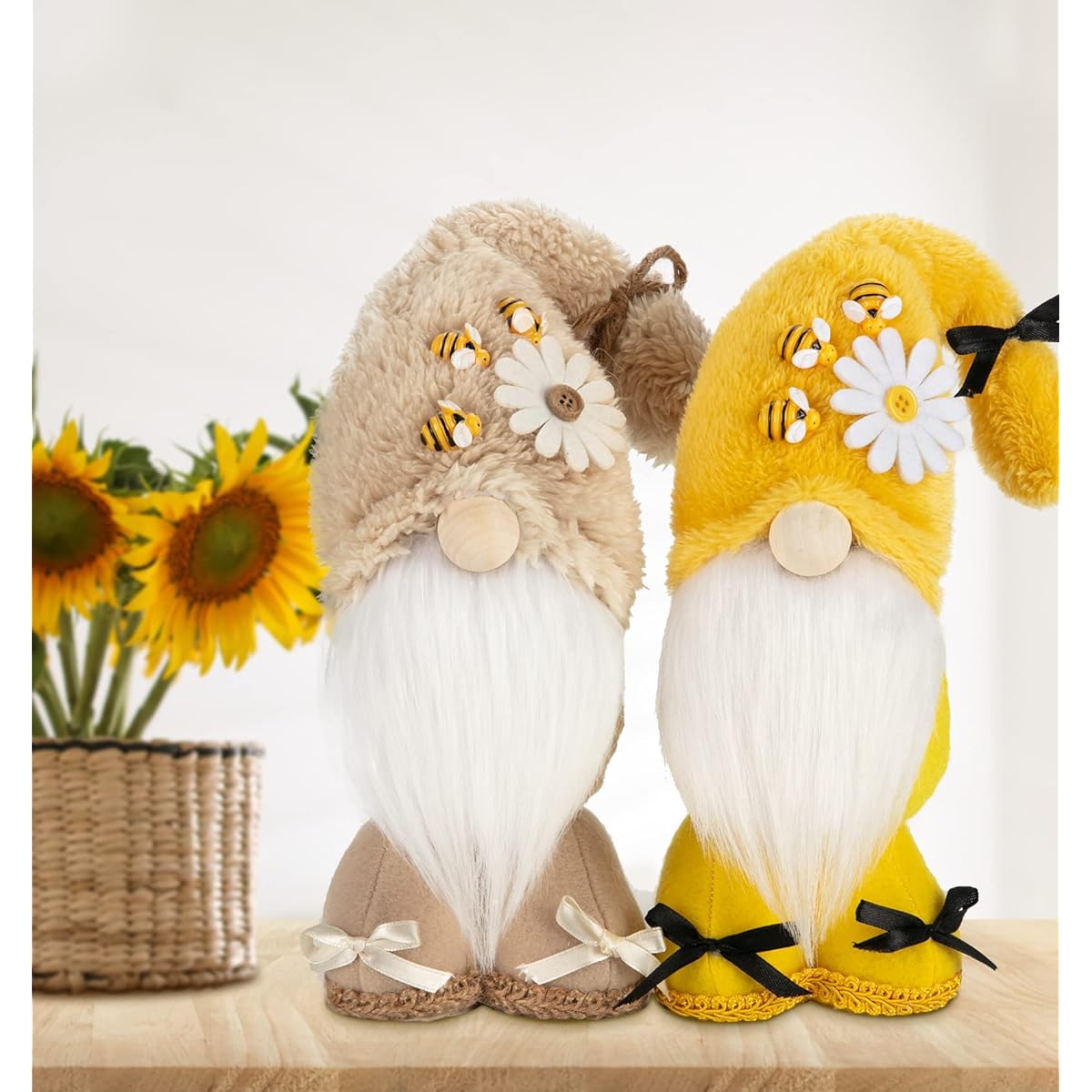 Bee Gnomes Decoration, Sunflower Doll Decoration, Bumblebee Gnome Stuffed Decoration, Spring Summer Bee - Faceless Handmade Swedish Cute Bee Elf Doll Collection Gift Farmhouse Kitchen Stuffed Toy Set of 2 (Yellow)