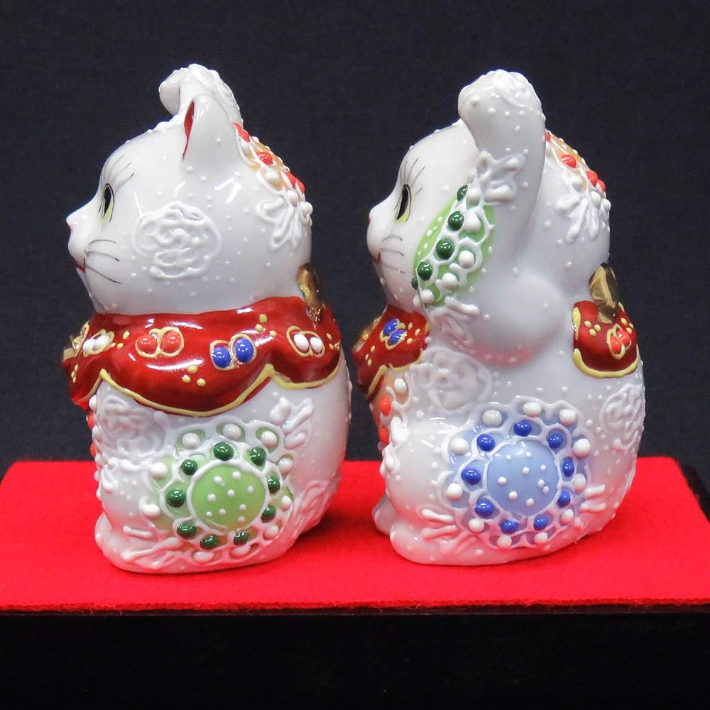 Lucky Cat Ornament Kutani Ware Pair Lucky Cat Shiramori Pottery Prosperous Business Item Feng Shui Goods