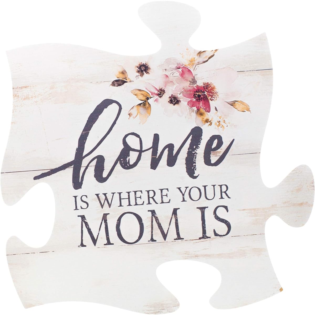 P. Graham Dunn Home Where Mom is Floral Pink 12 x 12 Pine Wood Decorative Puzzle Piece Plaque