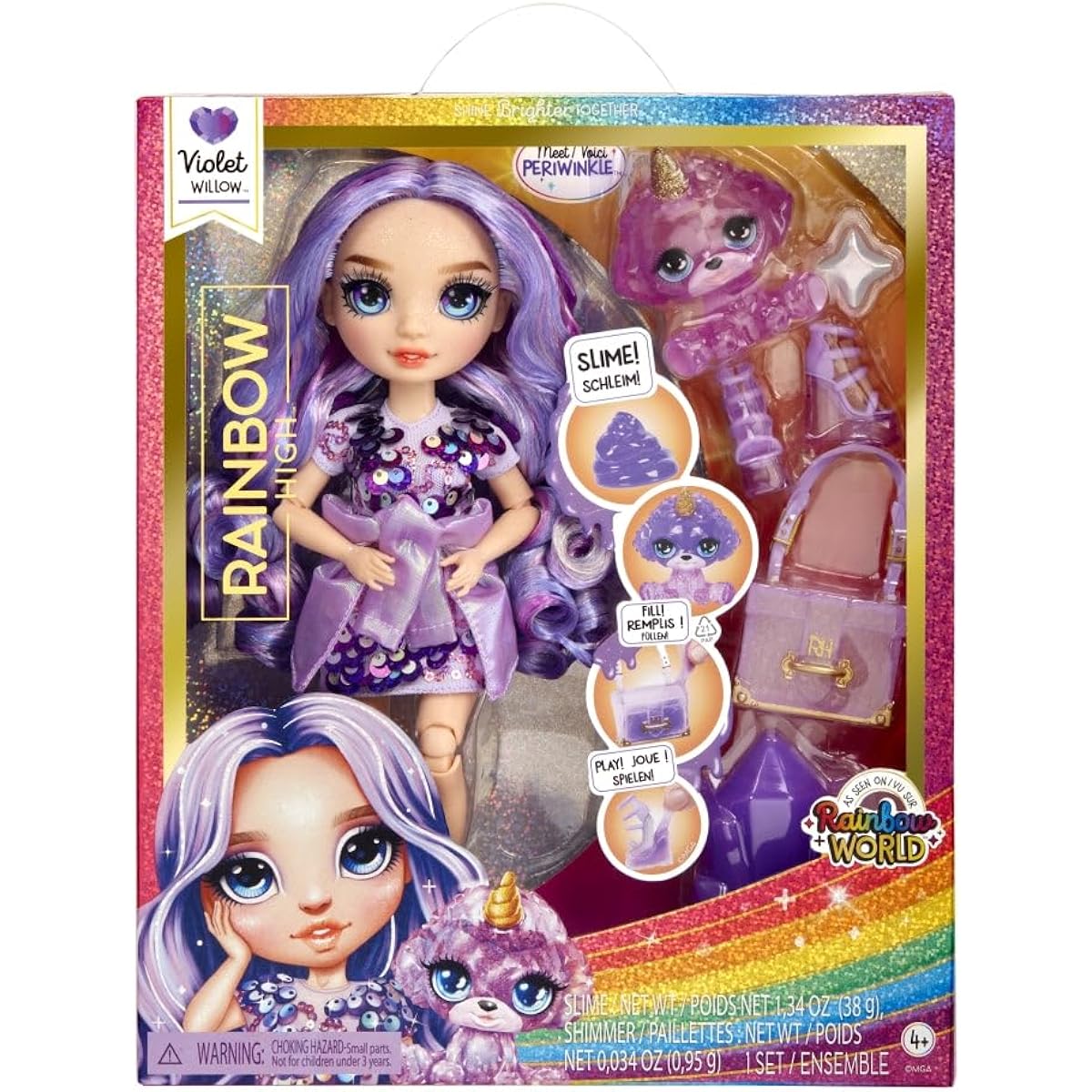 Rainbow High Fashion Doll with Slime & Pets - Violet (Purple) - 28cm Sparkly Slime Doll Magical Pets Fashion Accessories - Kids Toy - Ages 4-12