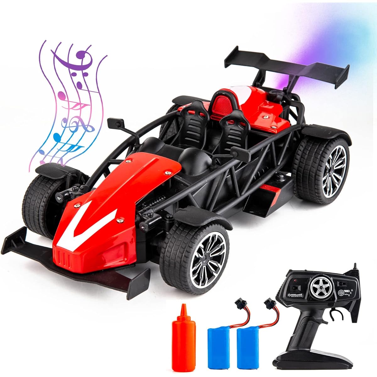 TGRCM-CZ 1/12 Electric Remote Control Toy Car with Spray and Music Light 2.4GHZ High Speed RC Car Toy Vehicle with 2 Rechargeable Batteries for Kids Adults Girls Boys