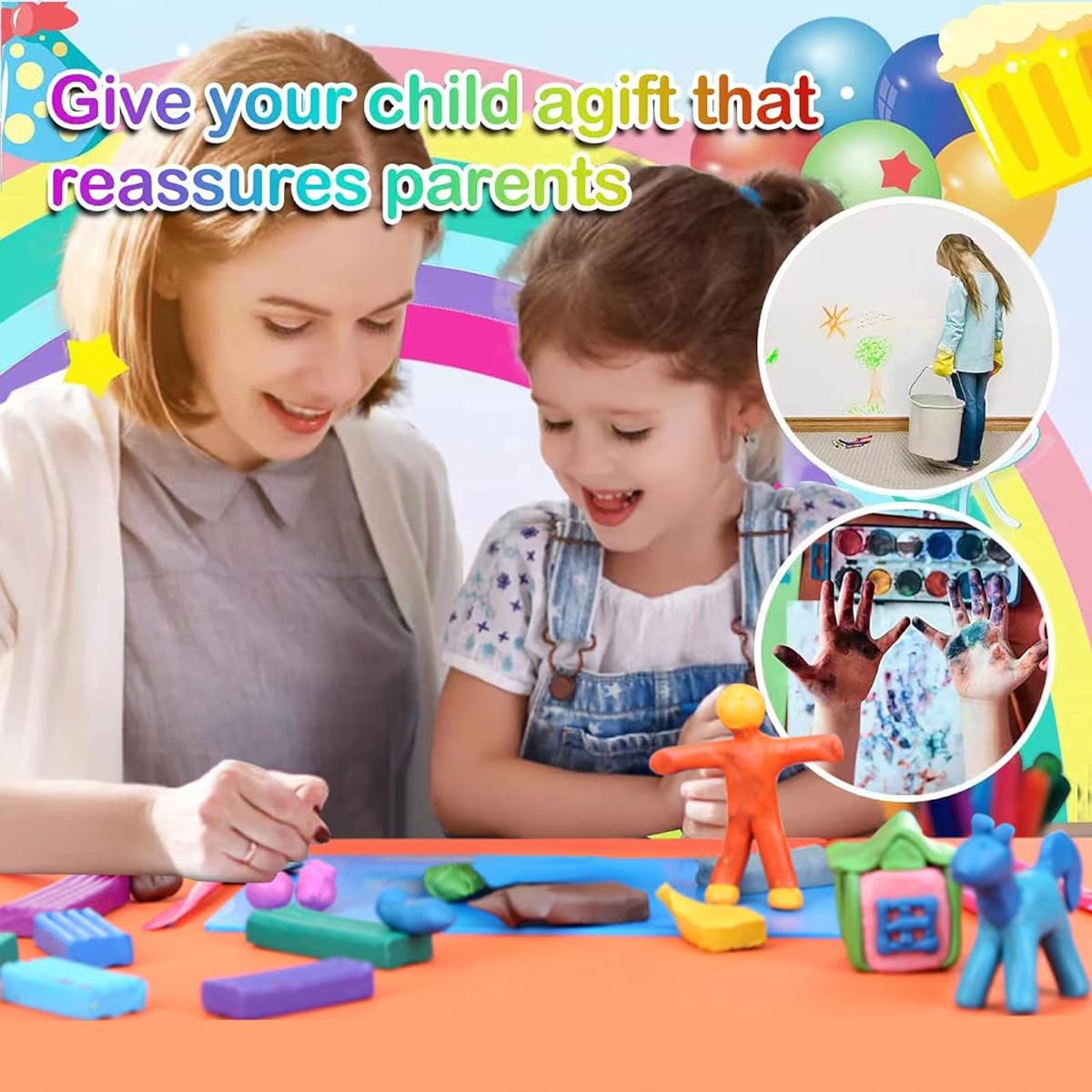 Air Dry Clay for Kids, Air Dry Clay 24 Colors Modeling Clay for Kids with Play Mat & 3 Sculpting Tools, Clay Non-Toxic Soft Safe No Baking Required, Ideal Art & Craft Gift for Kids (36)