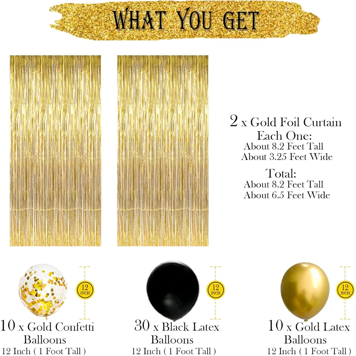 Black & Gold Party Decorations Kit Gold Foil Fringe Curtain Backdrop Black & Gold Balloons Set New Year's Eve Party Decorations 2023 Black & Gold Birthday Party Supplies