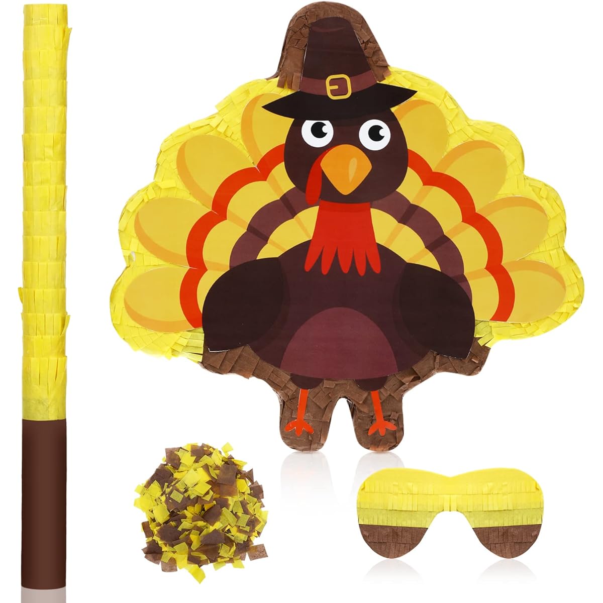 Turkey Pinata Thanksgiving Day Pinata with Blindfold Bat and Confetti for Thanksgiving Party Turkey Theme Party Carnival Decoration Candy Holder Accessories Party Game Carnival, 16 x 12 x 2.7 inches
