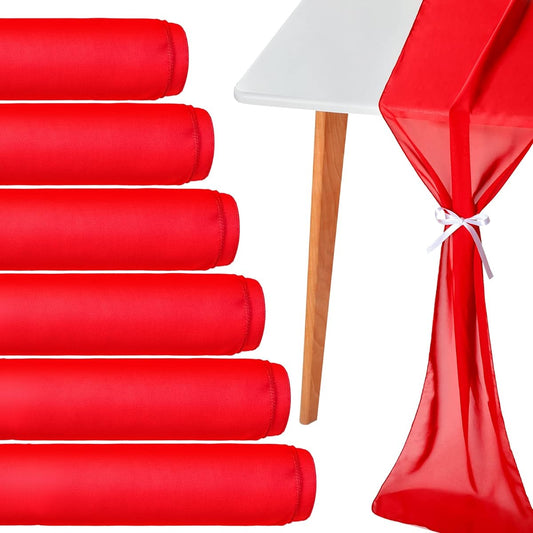 6 Pieces Wedding Red Chiffon Sheer Table Runner Length 106 x 12 Inches Romantic Table Runner Rustic Dinner Tabletop Decoration Bridal Birthday Baby Shower Party Supplies (9ft x 11.8in 6 Pieces)