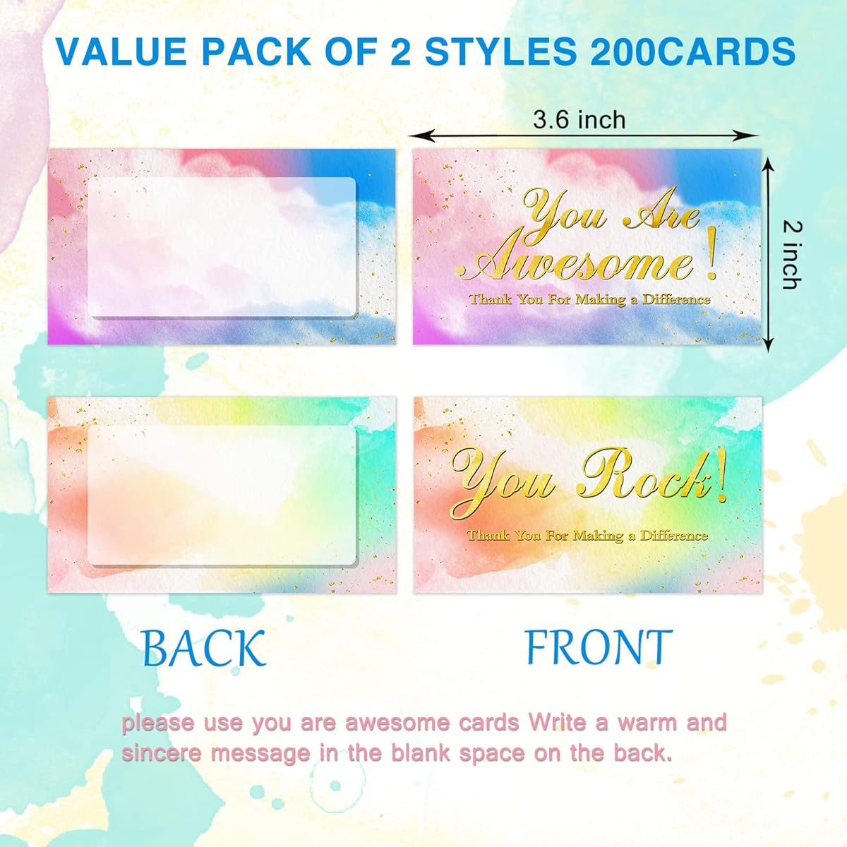 Thank You Cards, 200 You Are Awesome Cards, Colorful Thank You For Make a Difference Cards, Thank You NoteCards, Appreciation Inserts, Greeting Cards for Coworkers, Nurses, Teachers, Employees, Volunteers, 2 x 3.6 inc