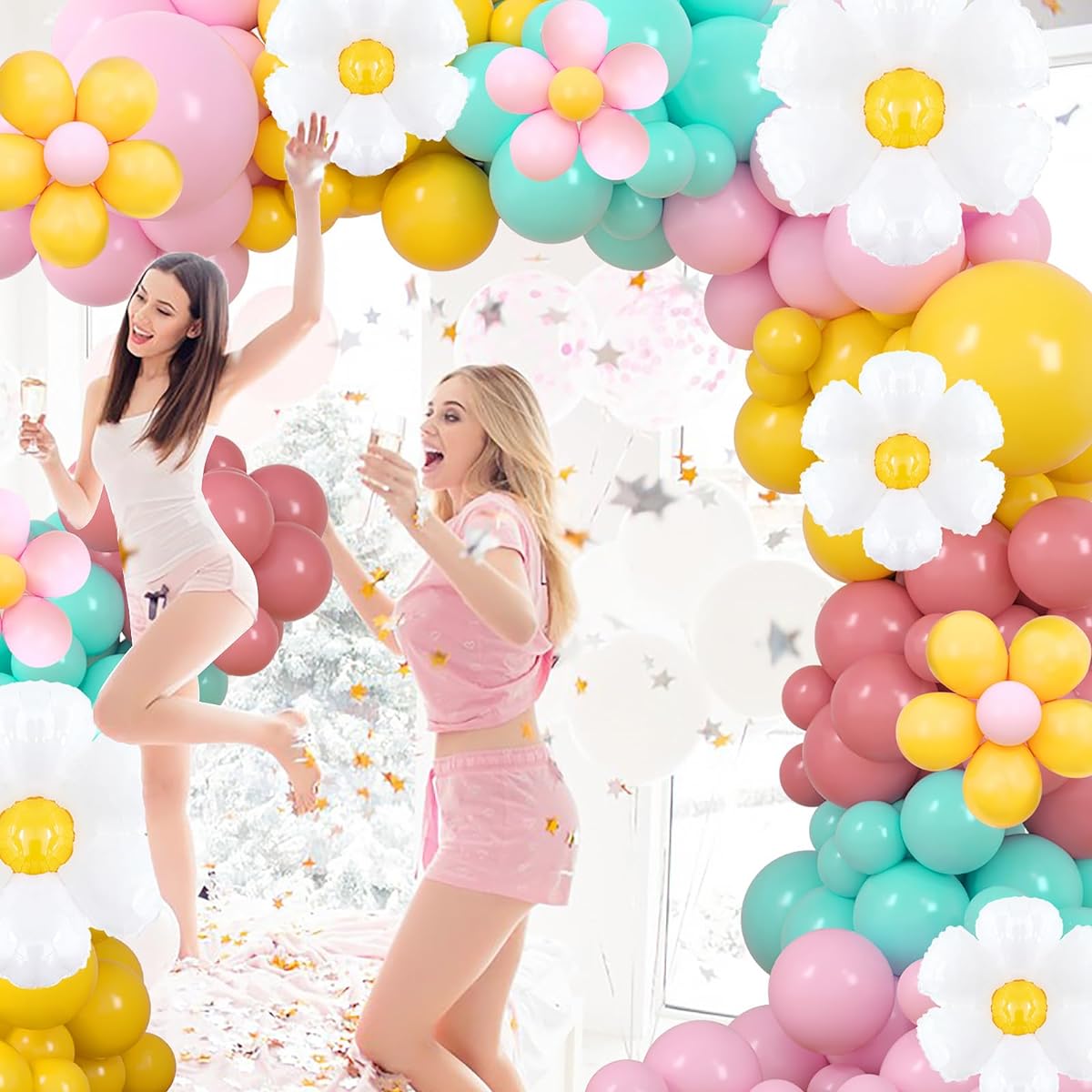 Groovy Balloon Arch Kit Double Plush Daisy Balloon Garland Flower Birthday Baby Bridal Shower Wedding Decoration Party Supplies