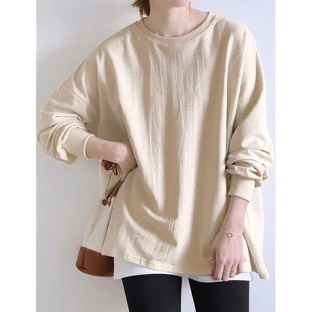 [Amoretu] Women's Long Sleeve Sweatshirt, Cut and Sewn Sweatshirt, Pullover, Border, Casual, Stylish, Loose, Cute, Sports, Going Out, Spring, Autumn