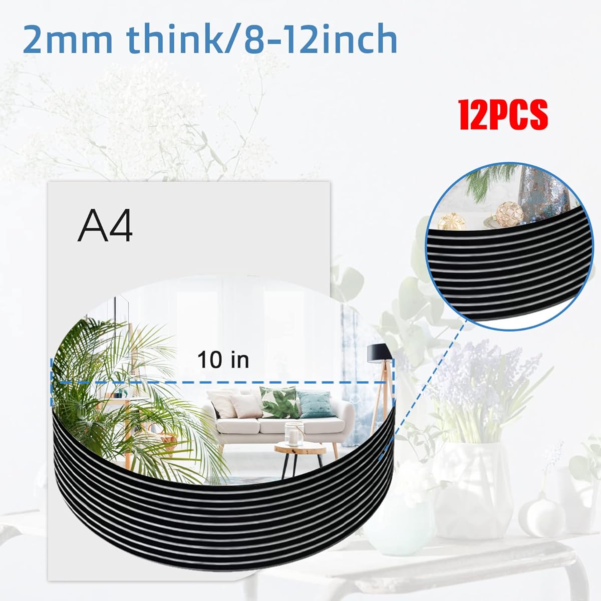 QIYUFOTO 10 Inch Round Mirror Plate Set 12 Pack Round Mirror Tray Table Centerpiece Wedding Christmas Decoration Shower Party Mirror Tile 2mm Thick