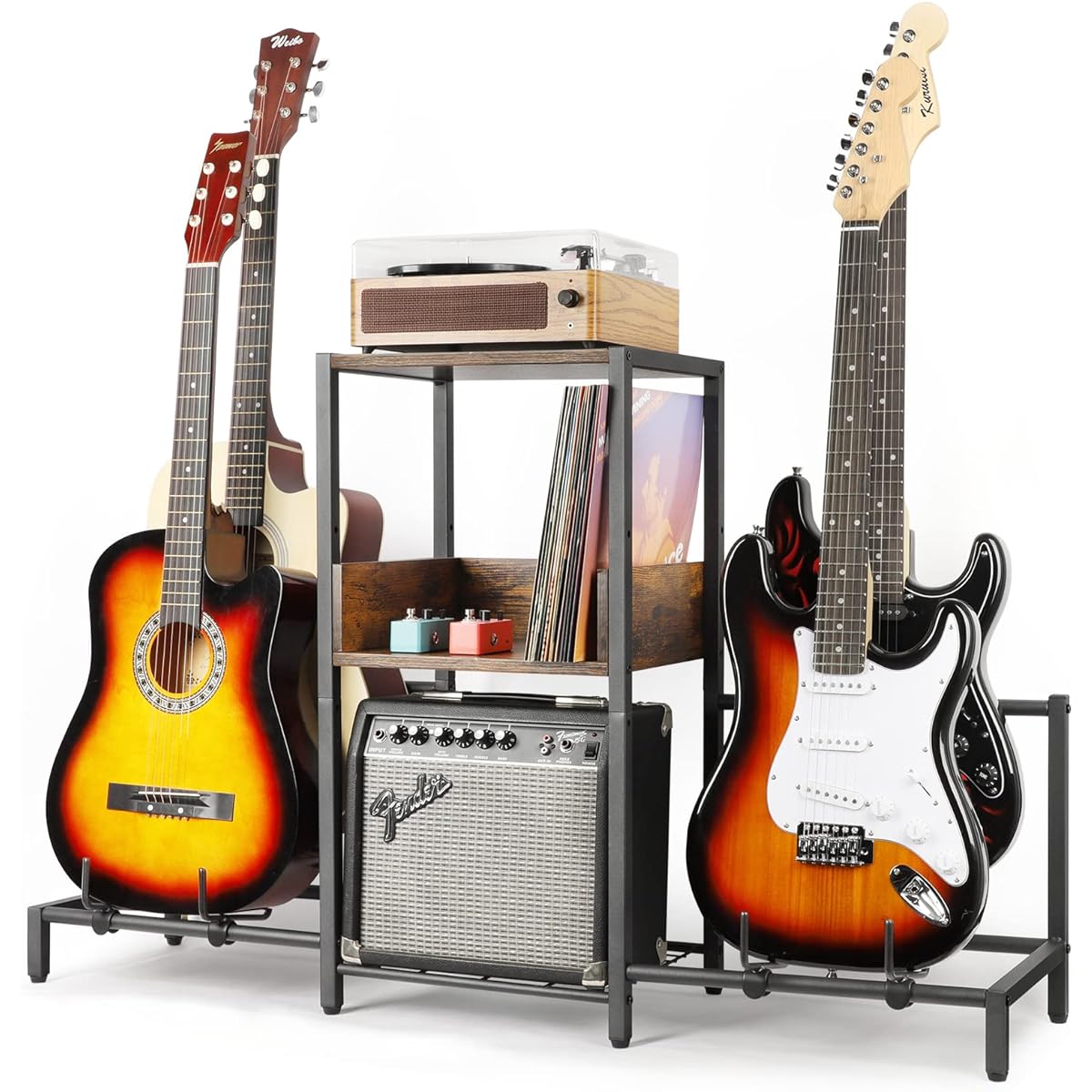 Bikoney Guitar Stand 4 Tier Acoustic, Electric Guitar, Bass, Guitar Rack Holder Floor Adjustable for Multiple Guitars, Guitar Amp Accessories, Guitar Holder Display for Room Home Studio (Patented)